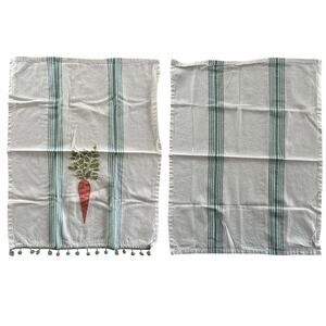 The Prairie by Rachel Ashwell Carrot Embroidered Kitchen Towels Pom Trim Set